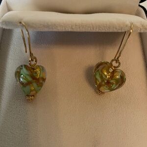 JB Robinson Jewelers  Vintage 14K Gold Venetian Art Glass Heart Dangle Earrings